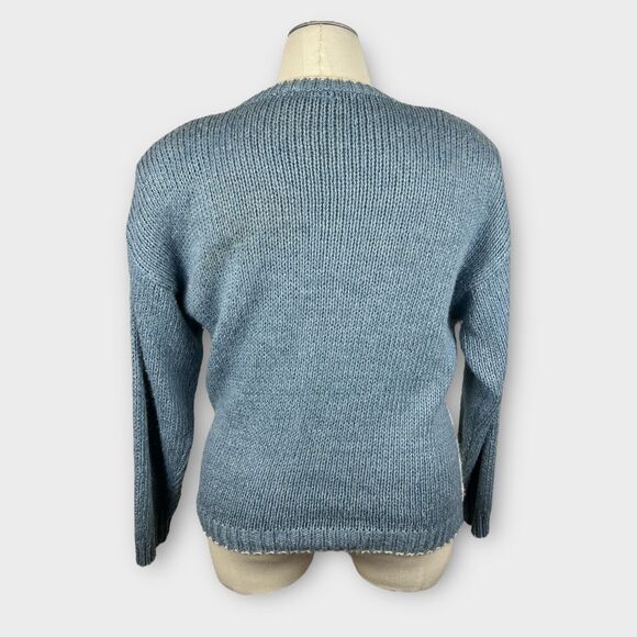 Vintage 80s Cabin Creek Boho Western Grannycore Blue White Cardigan Medium - Picture 3 of 9